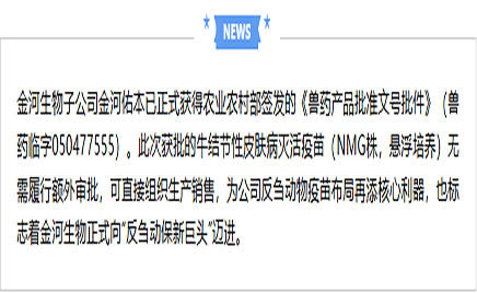 金河生物拿下牛病疫苗“绿灯”   反刍版图再落关键一子